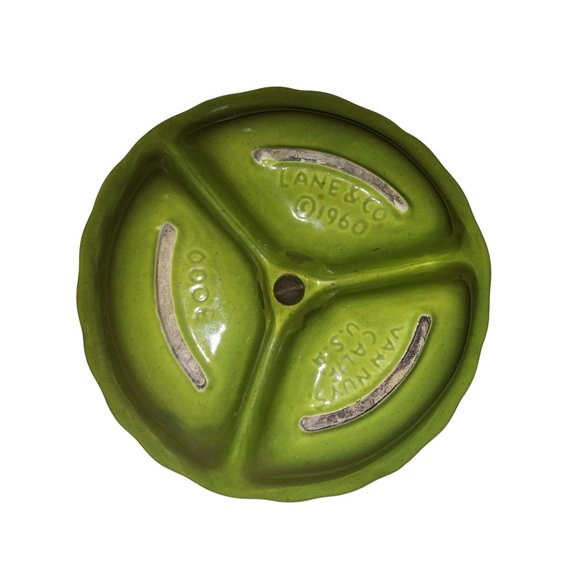 VTG Lane & Co Green Cream Ceramic Leaf Chip and Dip Lazy Susan Candy Dish 1960 - Picture 8 of 14